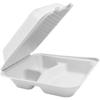 Compostable Hinged Food Containers with Compartments, Bagasse, Square Pronet Distribution