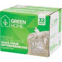 Sacs &agrave; ordures Green Home, Fort, 33" la x 48" lo, 3 mils, Transparent, Capacit&eacute; 159 L (42 gal.) Pronet Distribution