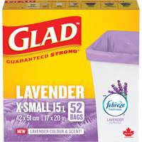 Glad&reg; Lavender Coloured & Scented Bags, Strong, 17" W x 20" L, Purple, 15 L (3.96 Gal.) Capacity Pronet Distribution