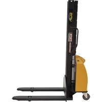 Narrow Mast Powered Lift Stacker, Electric Operated, 1000 lbs. Capacity, 63" Max Lift Pronet Distribution