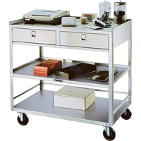 Supports en acier inoxydable pour &eacute;quipement, 300 lb Capacit&eacute;, Acier inoxydable, 20"/20-1/8" x la, 35" x ha, 37"/36-3/8" p, D&eacute;mont&eacute;, 2 tirroirs Pronet Distribution