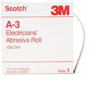 Scotch&reg; A-3 Electrician's Abrasive Roll, Aluminum Oxide, 1" W x 75' L, 120 Grit Pronet Distribution