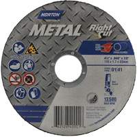 Meule &agrave; tronçonner m&eacute;tallique pour coupe &agrave; angle droit RightCut, 4-1/2" x 0,045", Arbre de 7/8", Type 01/41, Oxyde d'aluminium, 13580 Tr/min Pronet Distribution