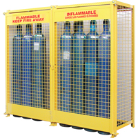 Gas Cylinder Cabinets, 20 Cylinder Capacity, 88" W x 30" D x 74" H, Yellow Pronet Distribution