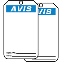 &eacute;tiquettes de s&eacute;curit&eacute; avec ent&ecirc;te vierge, Plastique, 3-1/8" la x 5-7/8" h, Français Pronet Distribution