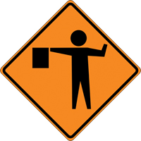 Tilt-Adjust Flagman Ahead Roll-Up Construction Sign, 36" x 36", Vinyl, Pictogram Pronet Distribution