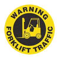 Panneau de signalisation au sol  Warning Forklift Traffic , Adh&eacute;sif, Anglais avec pictogramme Pronet Distribution