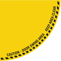 "Caution" Quarter Circle Swing Door Floor Sign, Adhesive, English with Pictogram Pronet Distribution