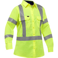Bisley&reg; X-Back Women's Long Sleeve Work Shirt with X-Airflow, Poly-Cotton, Small, High Visibility Lime-Yellow Pronet Distribution