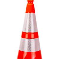 C&ocirc;ne de signalisation de premi&egrave;re qualit&eacute;, 28", Orange, Bande(s) r&eacute;fl&eacute;chissante(s) 4" & 6" Pronet Distribution
