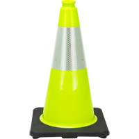 C&ocirc;ne de signalisation de premi&egrave;re qualit&eacute;, 18", Vert lime, Bande(s) r&eacute;fl&eacute;chissante(s) 6" Pronet Distribution