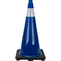 C&ocirc;ne de signalisation de premi&egrave;re qualit&eacute;, 28", Bleu, Bande(s) r&eacute;fl&eacute;chissante(s) 4" Pronet Distribution
