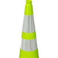 C&ocirc;ne de signalisation de premi&egrave;re qualit&eacute;, 36", Vert lime, Bande(s) r&eacute;fl&eacute;chissante(s) 4" & 6" Pronet Distribution