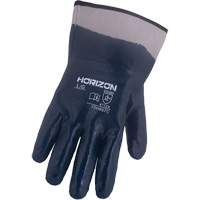 Gants bleu marine avec manchettes renforc&eacute;es &agrave; entoilage coll&eacute; Horizon, Moyen, R&ecirc;vetement Nitrile, Enveloppe en Jersey/Coton Pronet Distribution