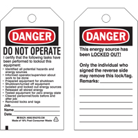 Lockout Tags, Plastic, 3" W x 5-1/2" H, English Pronet Distribution
