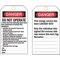 Lockout Tags, Plastic, 3" W x 5-3/4" H, English Pronet Distribution