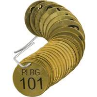 Numbered "PLPG" Valve Tags, # 101-125, Brass, 1.5" dia Pronet Distribution
