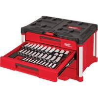 242-Piece 1/4”, 3/8” & 1/2” Drive Metric & SAE Ratchet & Socket Set with PACKOUT 4-Drawer Tool Box, 16-3/10" x 22-1/5" x 14-3/10", Black/Red Pronet Distribution