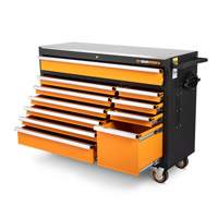 Rolling Tool Cabinet with Stainless Steel Worktop, 11 Drawers, 52" W x 18" D x 36" H, Black/Orange Pronet Distribution