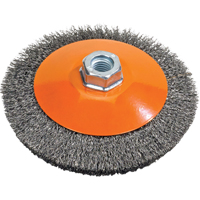 Brosse soucoupe &agrave; fils nou&eacute;s torsad&eacute;s, Dia. 5", Fils 0,02", Arbre 5/8"-11, Acier Pronet Distribution