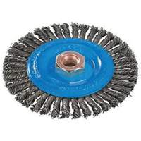 Brosse &agrave; fils nou&eacute;s pour cordons de soudure, Dia. 4", Fils 0,02", Arbre 5/8"-11, Aluminium/Acier inoxydable Pronet Distribution