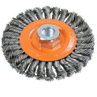 Wide Knotted Wire Wheel Brush, 4-1/2" Dia., 0.02" Fill, 5/8"-11 Arbor, Steel Pronet Distribution
