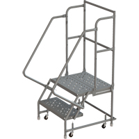 Escabeaux roulants &agrave; dessus profond, 2 marches, Largeur de la marche 16", Hauteur de la plateforme 20", Acier Pronet Distribution