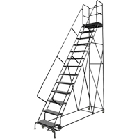 Escabeaux roulants &agrave; dessus profond, 13 marches, Largeur de la marche 24", Hauteur de la plateforme 130", Acier Pronet Distribution