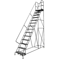 Escabeaux roulants &agrave; dessus profond, 14 marches, Largeur de la marche 24", Hauteur de la plateforme 140", Acier Pronet Distribution