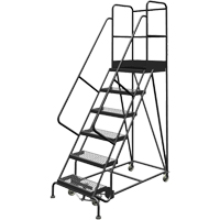 Deep Top Step Rolling Ladder, 6 Steps, 24" Step Width, 60" Platform Height, Steel Pronet Distribution